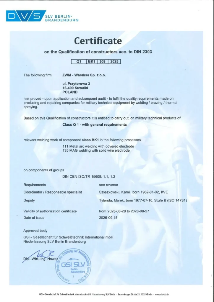 Certyfikat DIN 2303