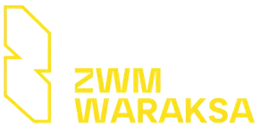 Logo ZWM Waraksa, żółty napis, przeźroczyste tło