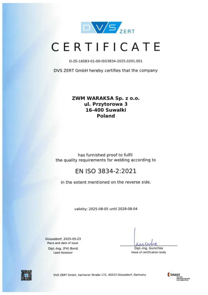 Certyfikat ISO 3834 wersja angielska