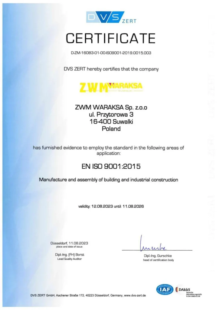 Certyfikat ISO 9001 wersja angielska